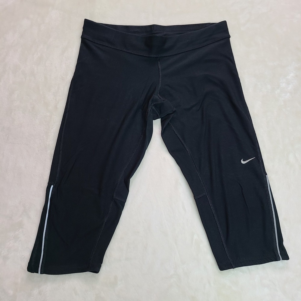Nike DRI-FIT Women's Filament Running Leggings Pants 3/4 Capri Black Size Med